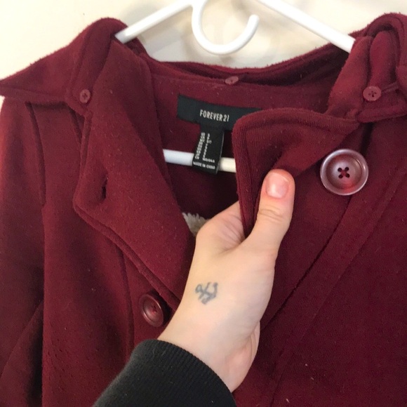 🆕✨Forever21 Burgundy Double Button Detachable Hooded Fall Coat! Sz S!BNWOT!✨ - Picture 8 of 13
